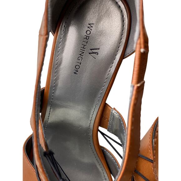Retro Worthington Womens 11M Zip Back Brown Wide Strap 4" Chunky Bohemian Heels - Picture 8 of 10